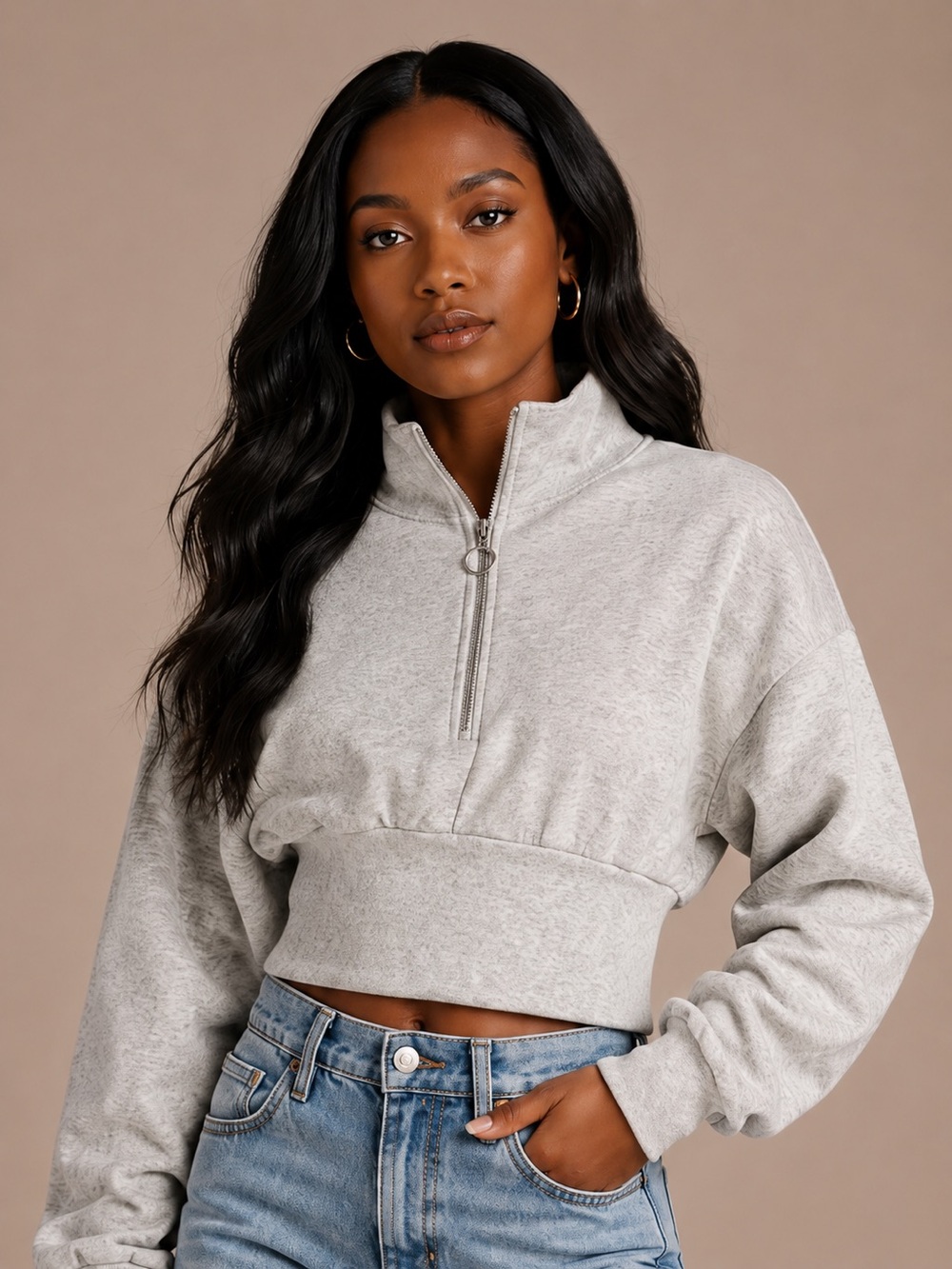 Victoria’s Secret Cropped Half-Zip Grey Sweatshirt M